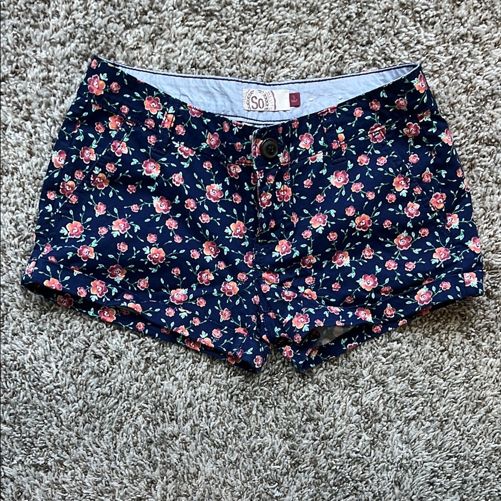 Navy Floral Patterned Shorts